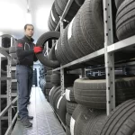 Man with car tires