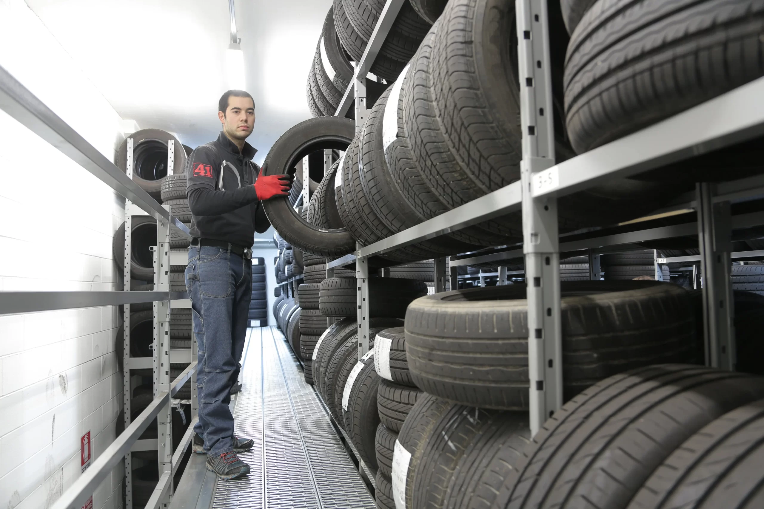 Man with car tires